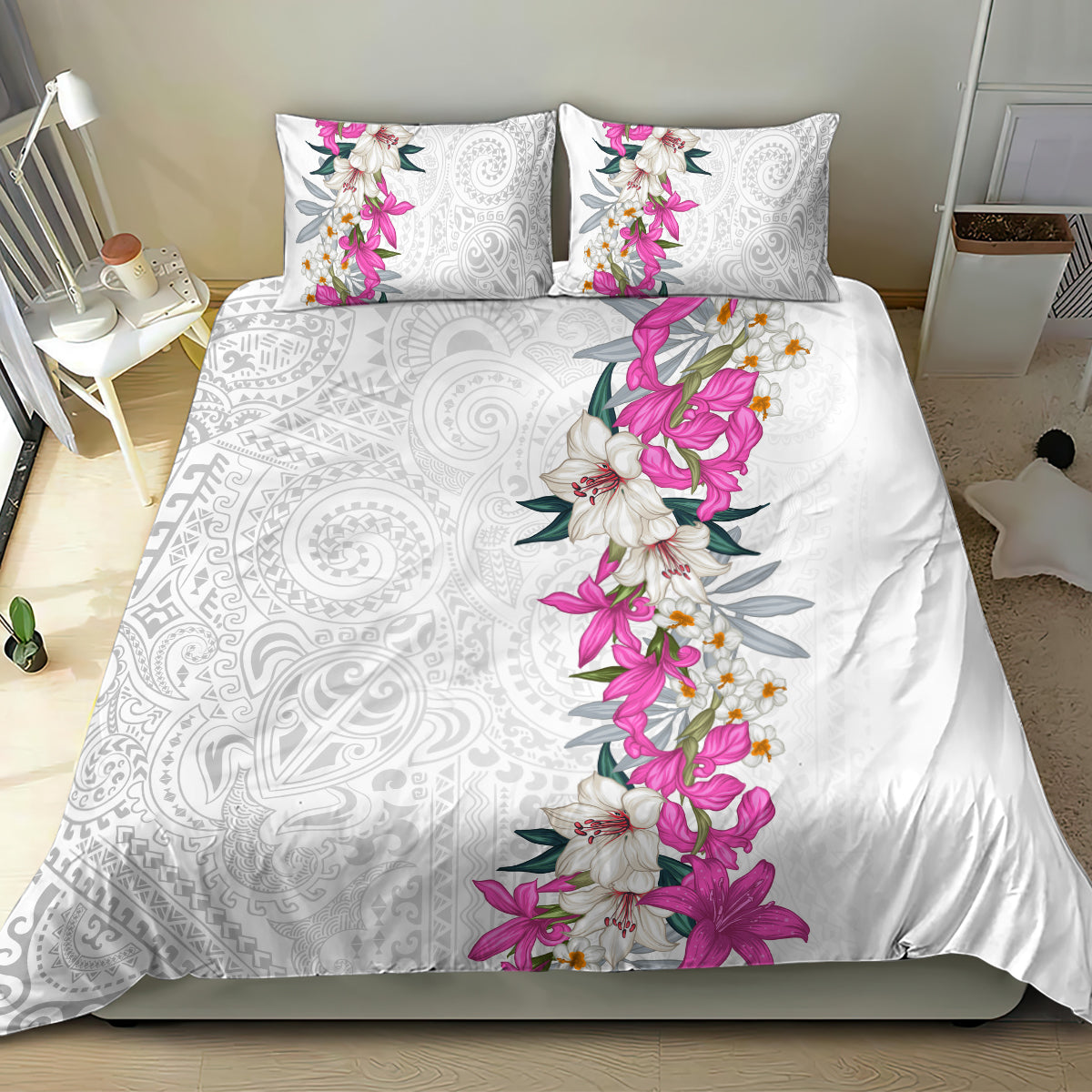 Hawaii Tropical Leaves and Flowers Bedding Set Tribal Polynesian Pattern White Style LT03 - Polynesian Pride