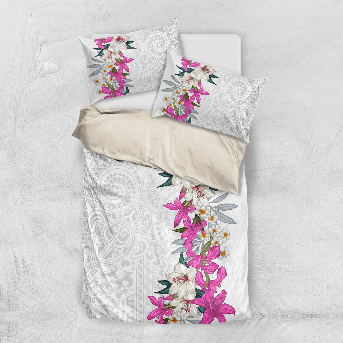 Hawaii Tropical Leaves and Flowers Bedding Set Tribal Polynesian Pattern White Style LT03 US Twin 172cm x 218cm White - Polynesian Pride