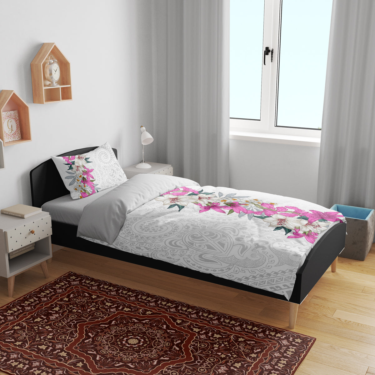 Hawaii Tropical Leaves and Flowers Bedding Set Tribal Polynesian Pattern White Style LT03 - Polynesian Pride