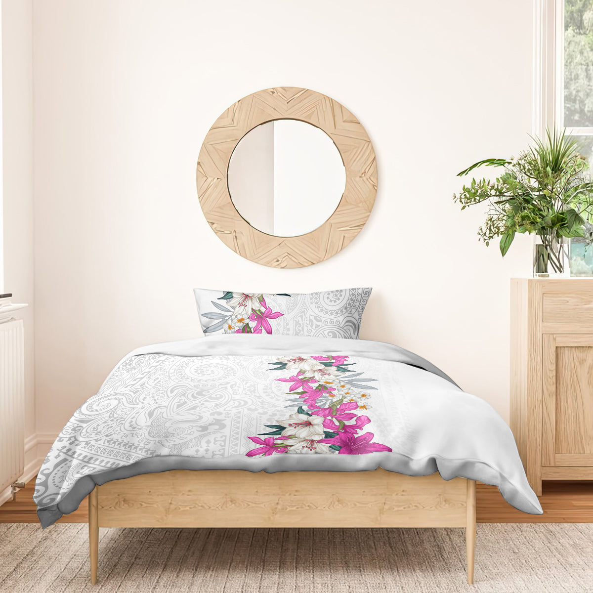 Hawaii Tropical Leaves and Flowers Bedding Set Tribal Polynesian Pattern White Style LT03 - Polynesian Pride