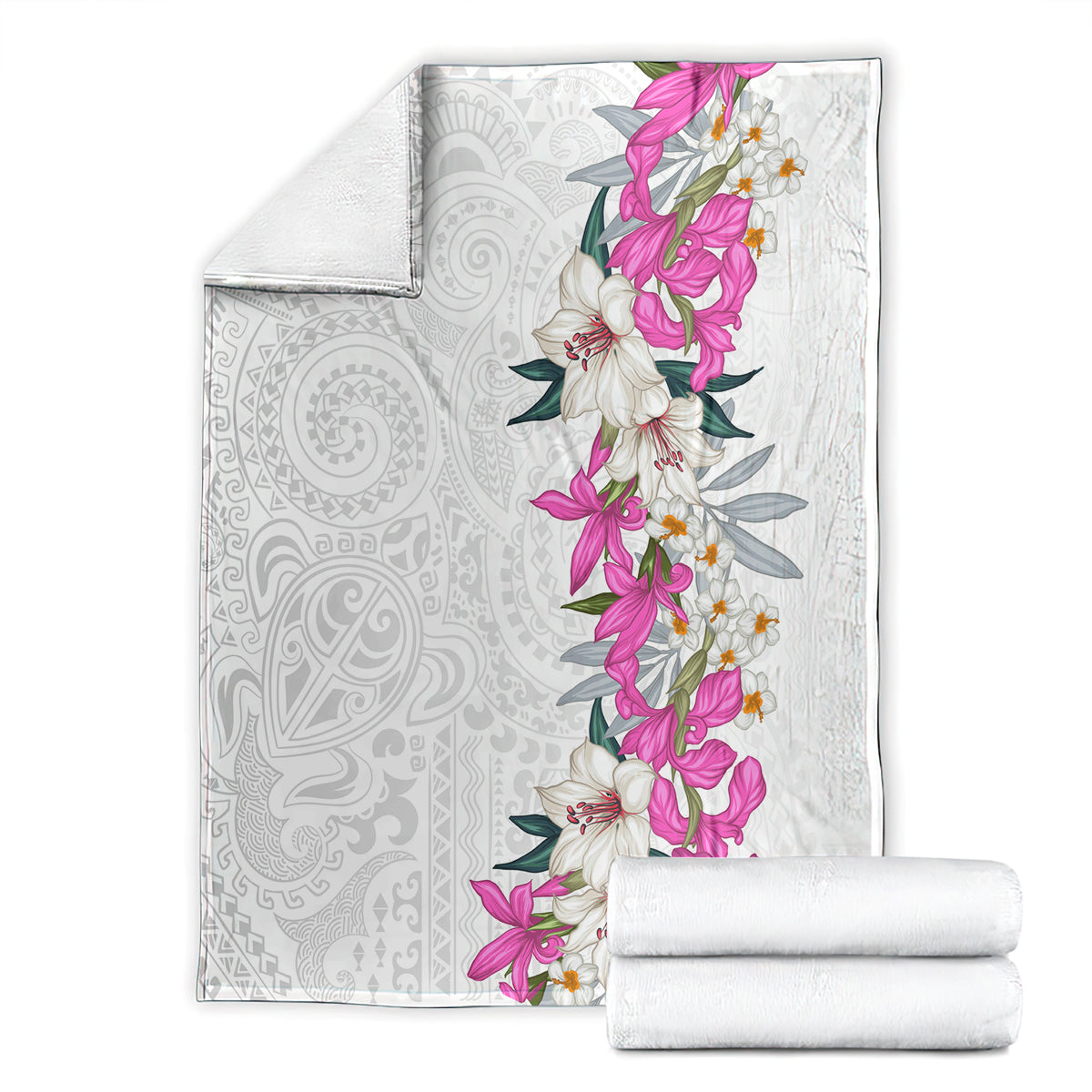 Hawaii Tropical Leaves and Flowers Blanket Tribal Polynesian Pattern White Style LT03 - Polynesian Pride