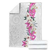 Hawaii Tropical Leaves and Flowers Blanket Tribal Polynesian Pattern White Style LT03 - Polynesian Pride
