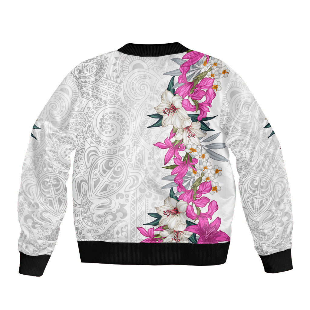 Hawaii Tropical Leaves and Flowers Bomber Jacket Tribal Polynesian Pattern White Style LT03 - Polynesian Pride