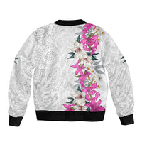 Hawaii Tropical Leaves and Flowers Bomber Jacket Tribal Polynesian Pattern White Style LT03 - Polynesian Pride