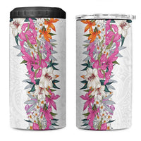 Hawaii Tropical Leaves and Flowers 4 in 1 Can Cooler Tumbler Tribal Polynesian Pattern White Style