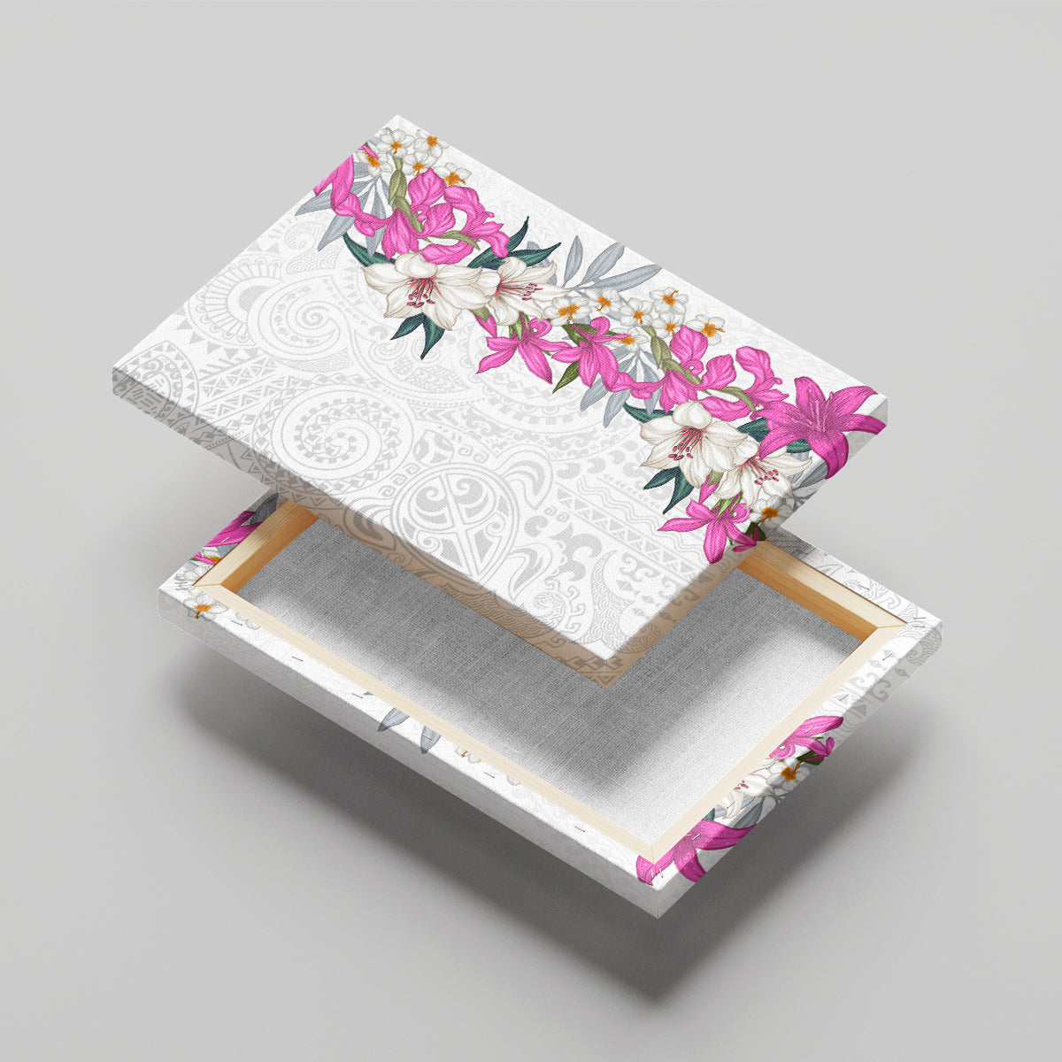 Hawaii Tropical Leaves and Flowers Canvas Wall Art Tribal Polynesian Pattern White Style LT03 - Polynesian Pride