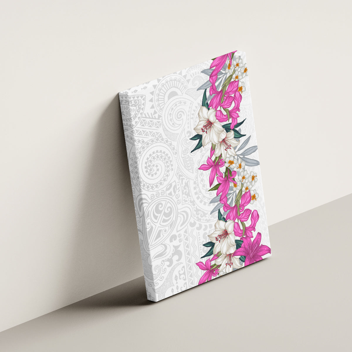 Hawaii Tropical Leaves and Flowers Canvas Wall Art Tribal Polynesian Pattern White Style LT03 - Polynesian Pride