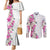 Hawaii Tropical Leaves and Flowers Couples Matching Mermaid Dress and Long Sleeve Button Shirt Tribal Polynesian Pattern White Style