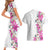 Hawaii Tropical Leaves and Flowers Couples Matching Short Sleeve Bodycon Dress and Hawaiian Shirt Tribal Polynesian Pattern White Style LT03