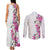 Hawaii Tropical Leaves and Flowers Couples Matching Tank Maxi Dress and Long Sleeve Button Shirt Tribal Polynesian Pattern White Style