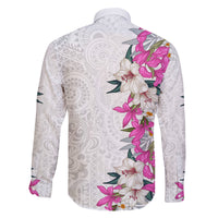Hawaii Tropical Leaves and Flowers Family Matching Long Sleeve Bodycon Dress and Hawaiian Shirt Tribal Polynesian Pattern White Style LT03 - Polynesian Pride