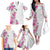 Hawaii Tropical Leaves and Flowers Family Matching Off The Shoulder Long Sleeve Dress and Hawaiian Shirt Tribal Polynesian Pattern White Style