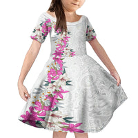 Hawaii Tropical Leaves and Flowers Family Matching Off Shoulder Maxi Dress and Hawaiian Shirt Tribal Polynesian Pattern White Style