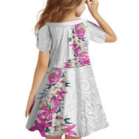 Hawaii Tropical Leaves and Flowers Family Matching Off Shoulder Maxi Dress and Hawaiian Shirt Tribal Polynesian Pattern White Style