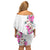 Hawaii Tropical Leaves and Flowers Family Matching Off Shoulder Short Dress and Hawaiian Shirt Tribal Polynesian Pattern White Style