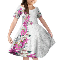 Hawaii Tropical Leaves and Flowers Family Matching Short Sleeve Bodycon Dress and Hawaiian Shirt Tribal Polynesian Pattern White Style