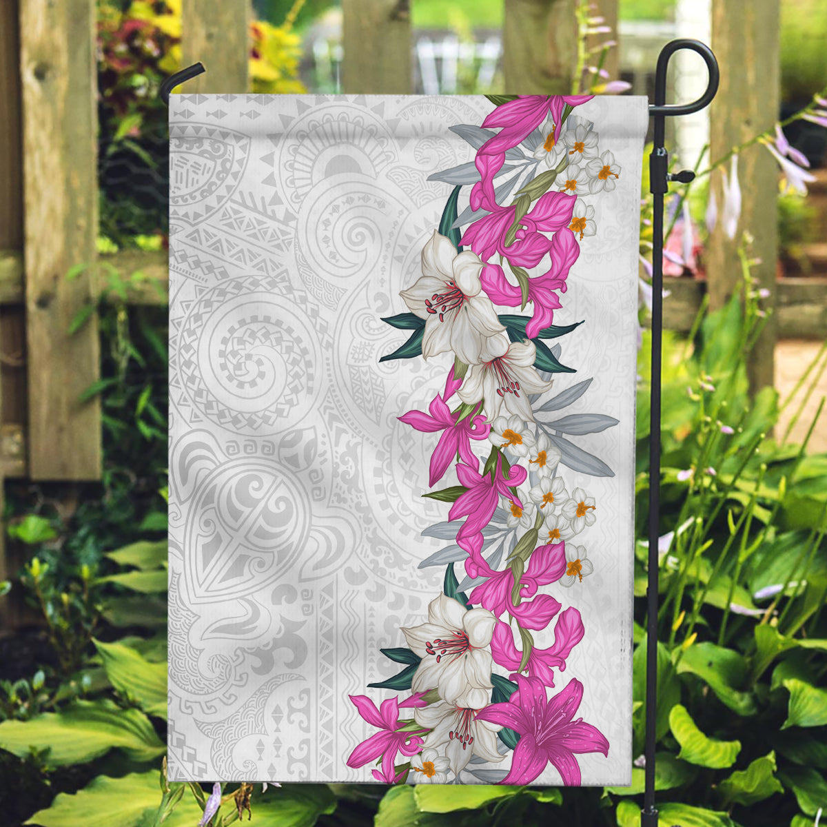 Hawaii Tropical Leaves and Flowers Garden Flag Tribal Polynesian Pattern White Style LT03 Garden Flag White - Polynesian Pride
