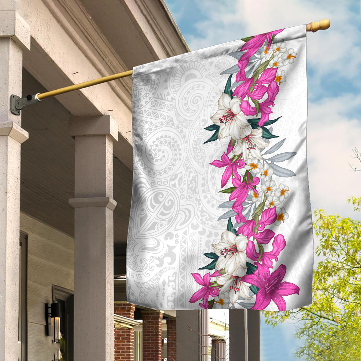 Hawaii Tropical Leaves and Flowers Garden Flag Tribal Polynesian Pattern White Style LT03 House Flag White - Polynesian Pride