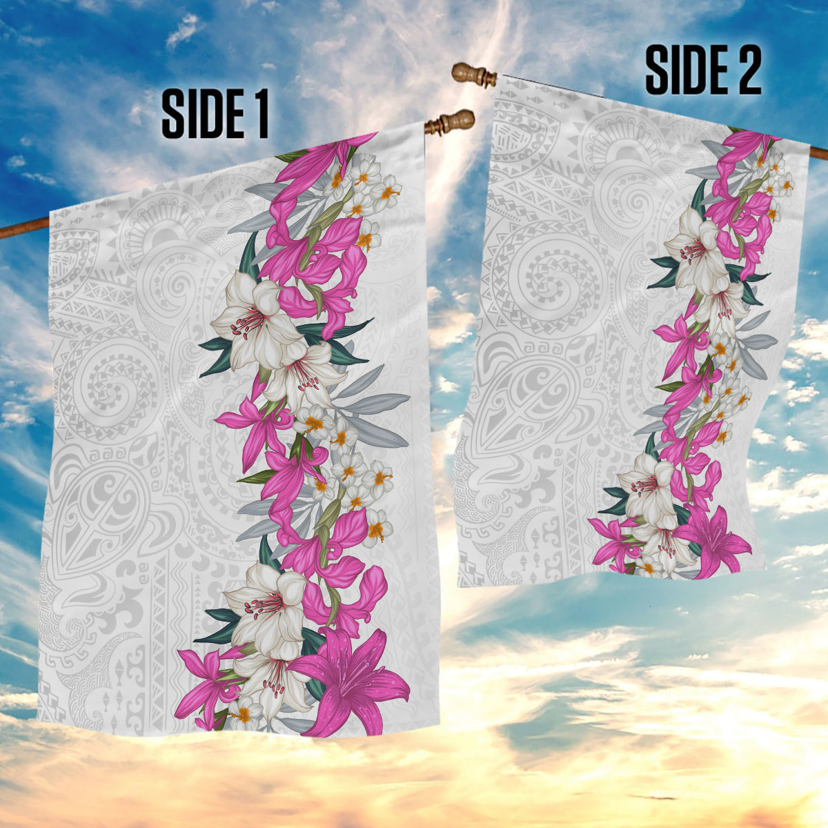 Hawaii Tropical Leaves and Flowers Garden Flag Tribal Polynesian Pattern White Style LT03 - Polynesian Pride