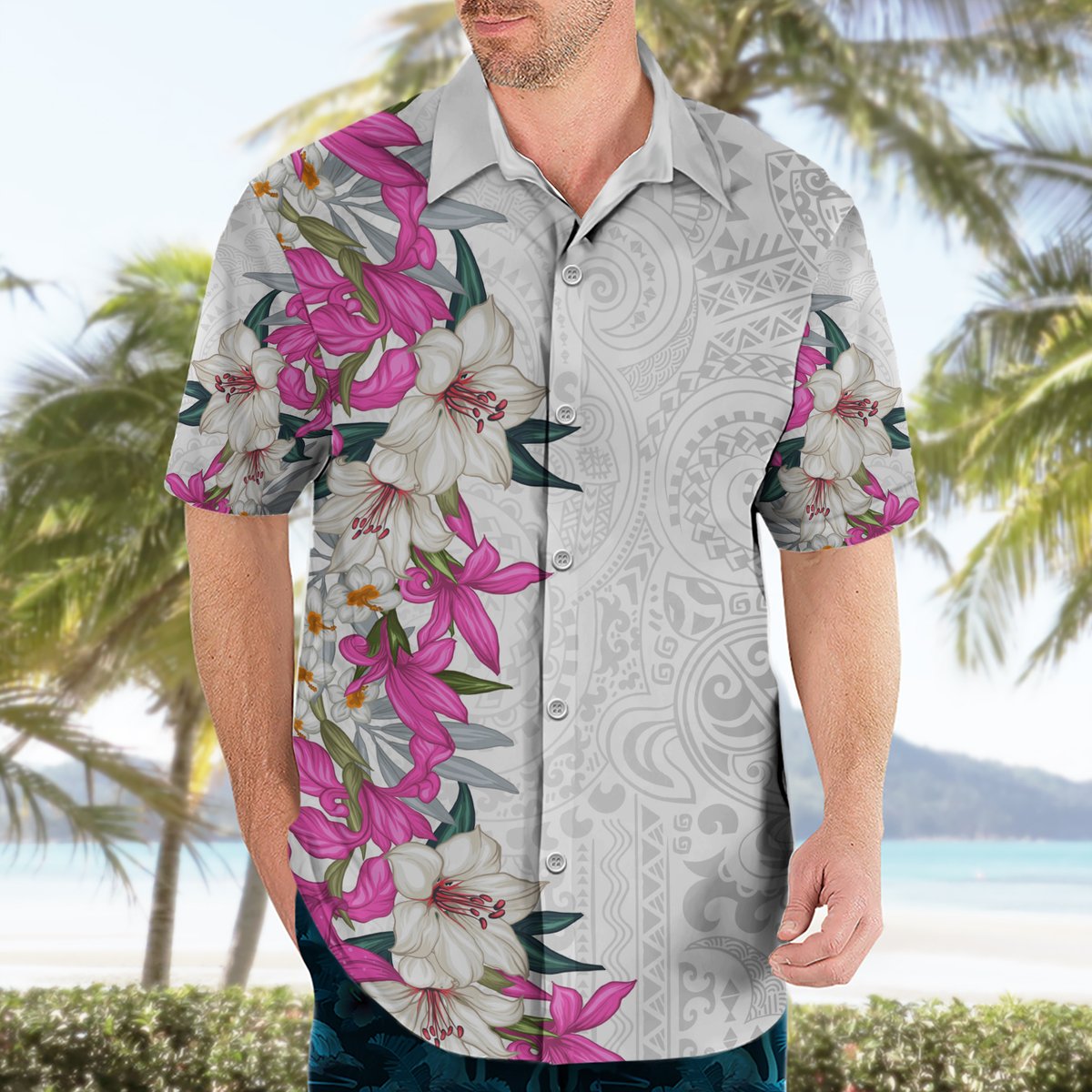 Hawaii Tropical Leaves and Flowers Hawaiian Shirt Tribal Polynesian Pattern White Style LT03 - Polynesian Pride