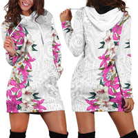 Hawaii Tropical Leaves and Flowers Hoodie Dress Tribal Polynesian Pattern White Style LT03 - Polynesian Pride