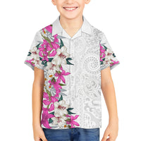 Hawaii Tropical Leaves and Flowers Kid Hawaiian Shirt Tribal Polynesian Pattern White Style LT03 Kid White - Polynesian Pride