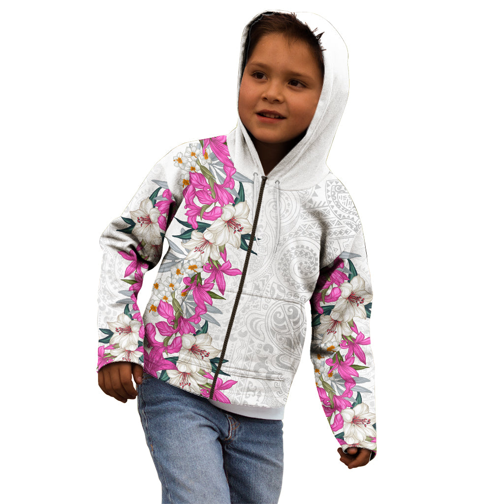 Hawaii Tropical Leaves and Flowers Kid Hoodie Tribal Polynesian Pattern White Style LT03 - Polynesian Pride