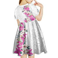 Hawaii Tropical Leaves and Flowers Kid Short Sleeve Dress Tribal Polynesian Pattern White Style LT03 - Polynesian Pride