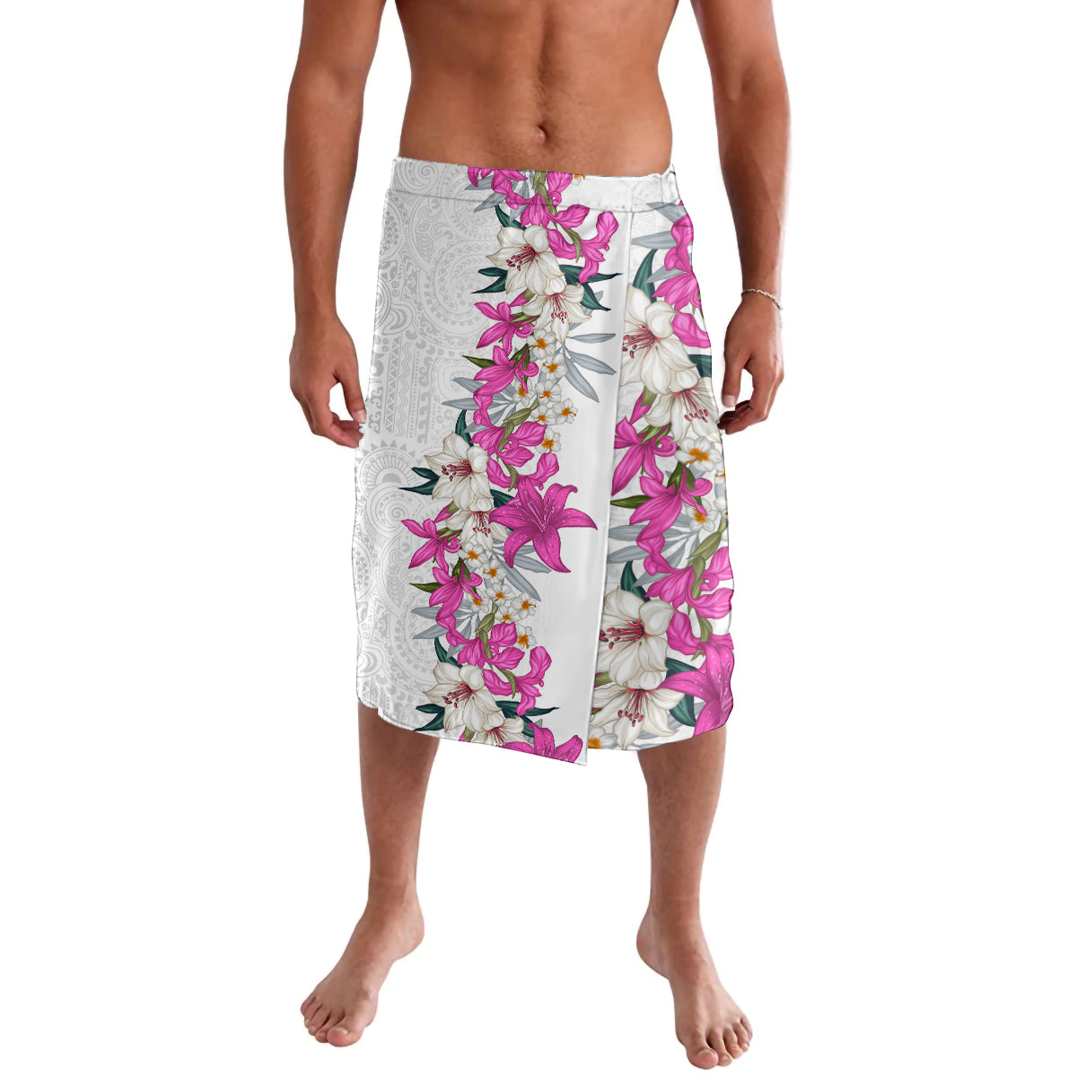 Hawaii Tropical Leaves and Flowers Lavalava Tribal Polynesian Pattern White Style LT03 White - Polynesian Pride