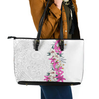 Hawaii Tropical Leaves and Flowers Leather Tote Bag Tribal Polynesian Pattern White Style LT03 - Polynesian Pride
