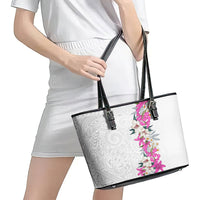 Hawaii Tropical Leaves and Flowers Leather Tote Bag Tribal Polynesian Pattern White Style LT03 - Polynesian Pride