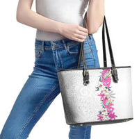 Hawaii Tropical Leaves and Flowers Leather Tote Bag Tribal Polynesian Pattern White Style LT03 - Polynesian Pride