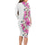 Hawaii Tropical Leaves and Flowers Long Sleeve Bodycon Dress Tribal Polynesian Pattern White Style