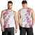 Hawaii Tropical Leaves and Flowers Men Tank Top Tribal Polynesian Pattern White Style