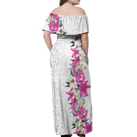 Hawaii Tropical Leaves and Flowers Off Shoulder Maxi Dress Tribal Polynesian Pattern White Style LT03 - Polynesian Pride
