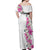 Hawaii Tropical Leaves and Flowers Off Shoulder Maxi Dress Tribal Polynesian Pattern White Style