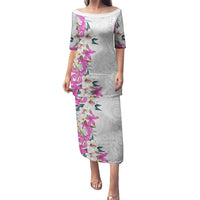 Hawaii Tropical Leaves and Flowers Puletasi Tribal Polynesian Pattern White Style LT03 Long Dress White - Polynesian Pride
