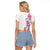 Hawaii Tropical Leaves and Flowers Raglan Cropped T Shirt Tribal Polynesian Pattern White Style