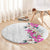 Hawaii Tropical Leaves and Flowers Round Carpet Tribal Polynesian Pattern White Style