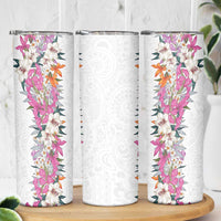 Hawaii Tropical Leaves and Flowers Skinny Tumbler Tribal Polynesian Pattern White Style