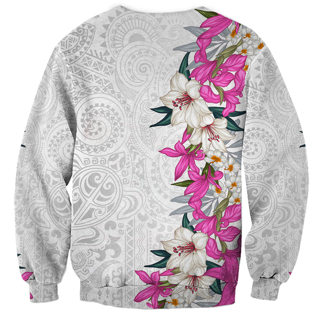 Hawaii Tropical Leaves and Flowers Sweatshirt Tribal Polynesian Pattern White Style LT03 - Polynesian Pride