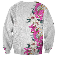 Hawaii Tropical Leaves and Flowers Sweatshirt Tribal Polynesian Pattern White Style LT03 - Polynesian Pride