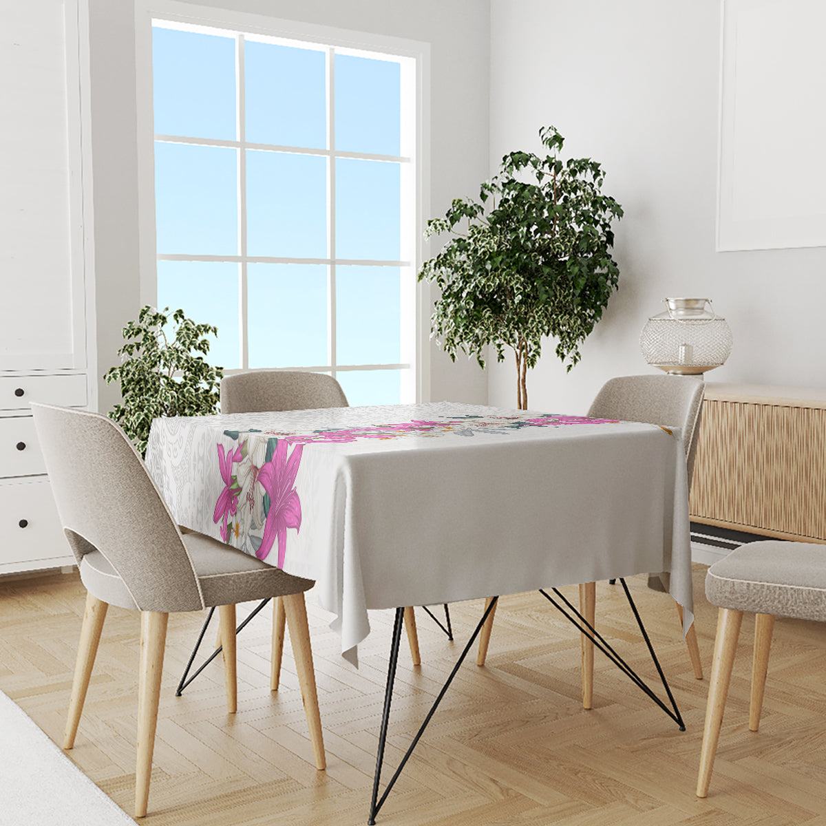 Hawaii Tropical Leaves and Flowers Tablecloth Tribal Polynesian Pattern White Style LT03 - Polynesian Pride
