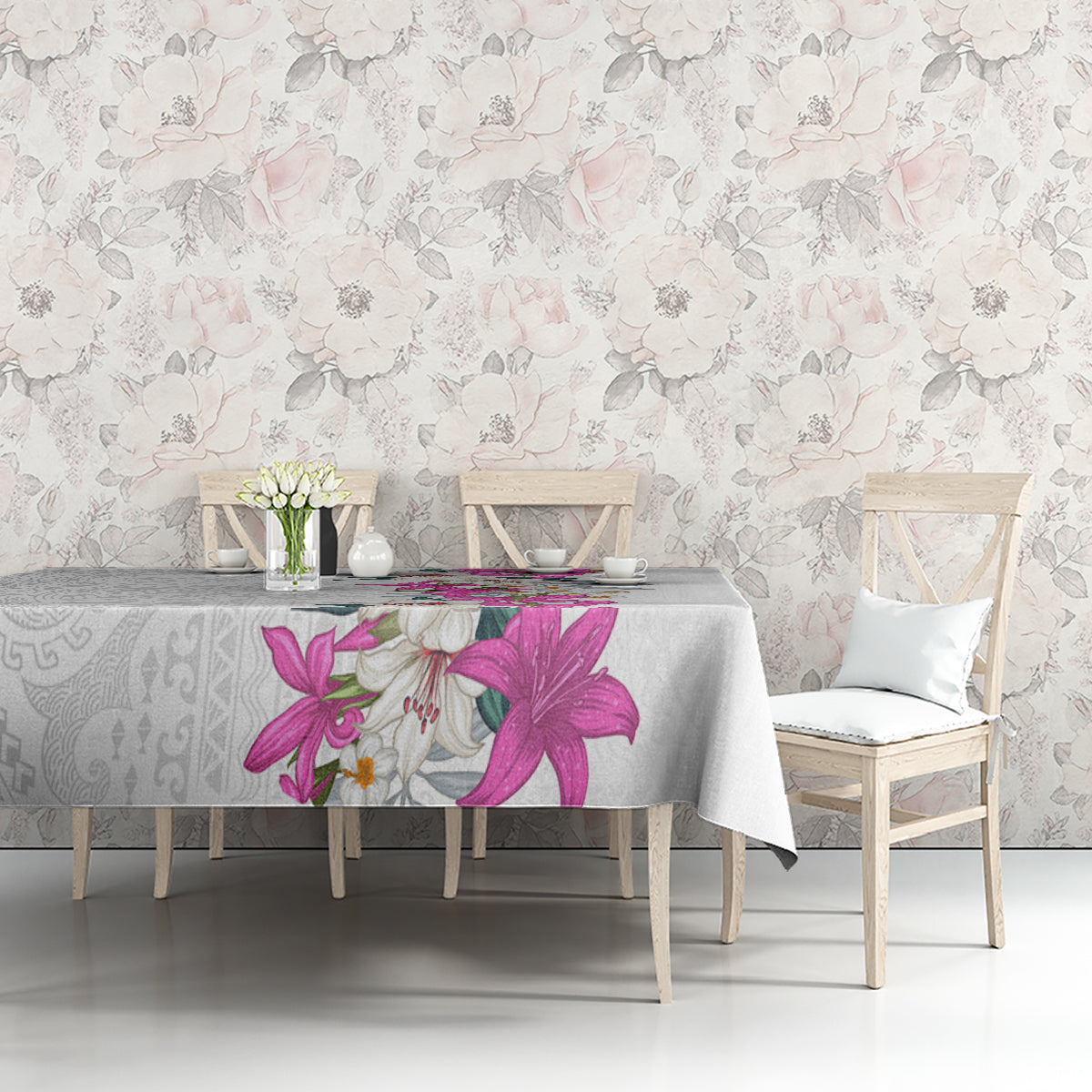 Hawaii Tropical Leaves and Flowers Tablecloth Tribal Polynesian Pattern White Style LT03 - Polynesian Pride