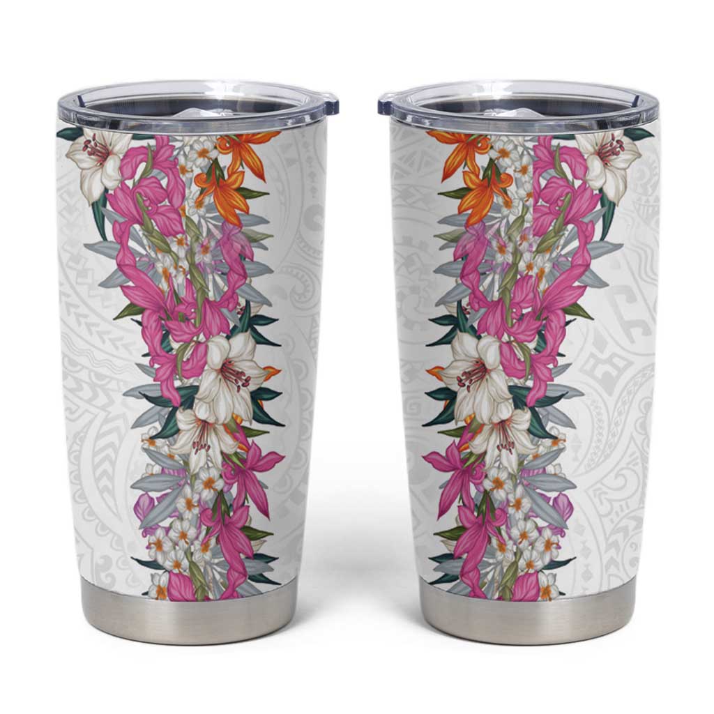 Hawaii Tropical Leaves and Flowers Tumbler Cup Tribal Polynesian Pattern White Style