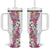Hawaii Tropical Leaves and Flowers Tumbler With Handle Tribal Polynesian Pattern White Style