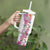 Hawaii Tropical Leaves and Flowers Tumbler With Handle Tribal Polynesian Pattern White Style