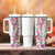 Hawaii Tropical Leaves and Flowers Tumbler With Handle Tribal Polynesian Pattern White Style