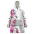 Hawaii Tropical Leaves and Flowers Wearable Blanket Hoodie Tribal Polynesian Pattern White Style