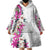 Hawaii Tropical Leaves and Flowers Wearable Blanket Hoodie Tribal Polynesian Pattern White Style